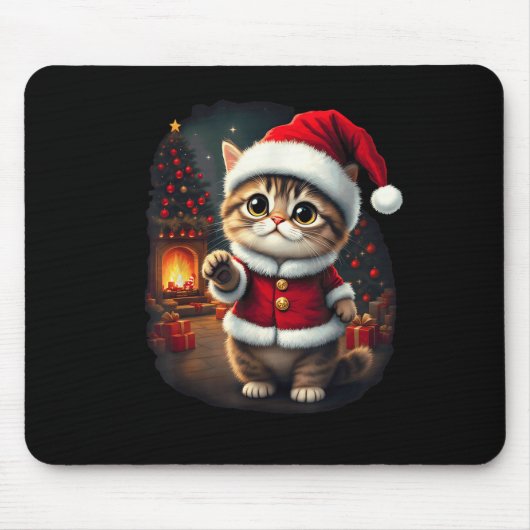 Tapis De Souris Adorable Chat de Noël Santa Claus Beau Kit de Noël (Devant)