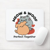 Tapis De Souris Adorable chat et chien Hug - Meow & Woof Design (Avec souris)