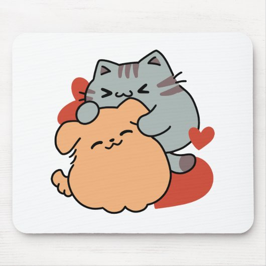 Tapis De Souris Adorable chat et chien Hug - Meow & Woof Design (Devant)
