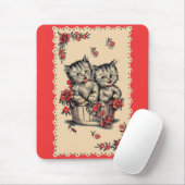 Tapis De Souris adorable chatons dans un panier de fleurs (Avec souris)
