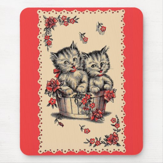 Tapis De Souris adorable chatons dans un panier de fleurs (Devant)