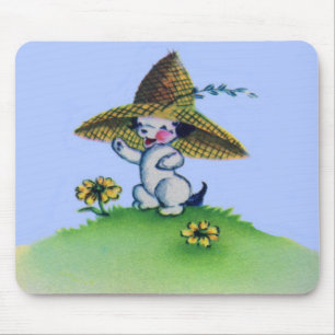 Tapis De Souris adorable chiot chien portant un grand casquette de