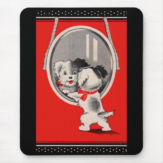 Tapis De Souris adorable chiot dans le miroir (Devant)