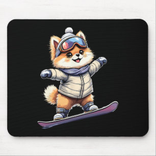 Tapis De Souris Adorable Corgi Snowboard Amusants Hiver Aventure
