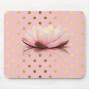 Tapis De Souris Adorable Faux Gold Polka Dots Fleur de Lotus