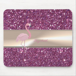 Tapis De Souris Adorable Flamant Rose Mignon Sur Paillettes