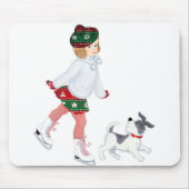 Tapis De Souris Adorable little girl skating on ice and dog (Devant)