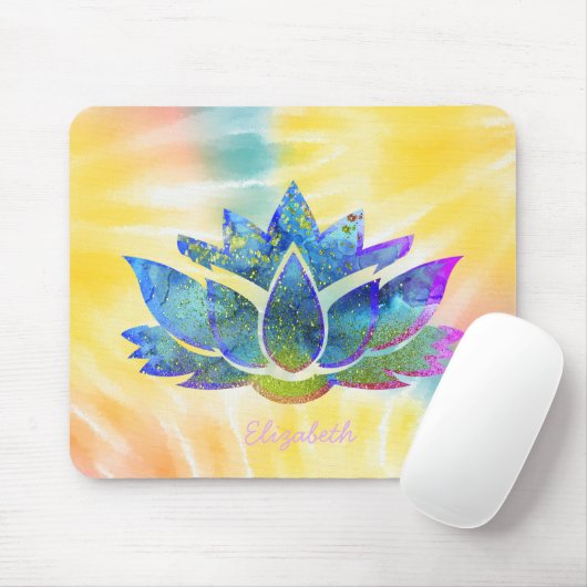 Tapis De Souris Adorable Lotus Bleu, Arc en Ciel Tee Dye (Avec souris)