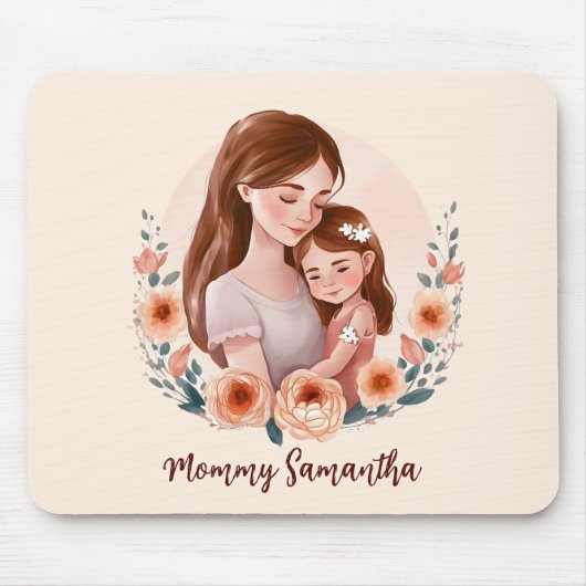 Tapis De Souris Adorable maman et fille Bond - Cadre Floral (Devant)