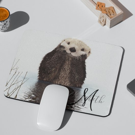 Tapis De Souris Adorable Otter mignon Monogramme personnalisé