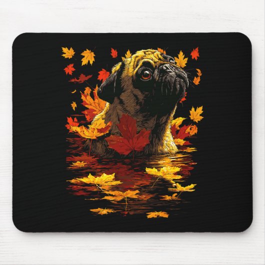 Tapis De Souris Adorable Pug With Forest Leaves Cozy Autumn Dog Fa (Devant)