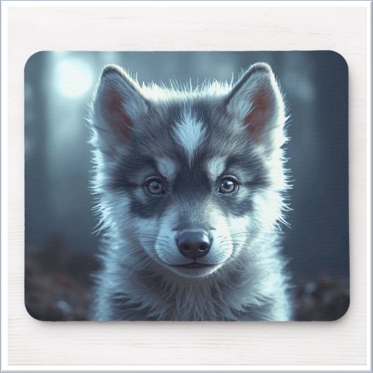 Tapis De Souris Adorable Wolf Baby in the Moonlight