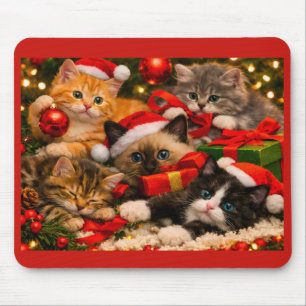 Tapis de souris Adorables chatons de Noël joueurs