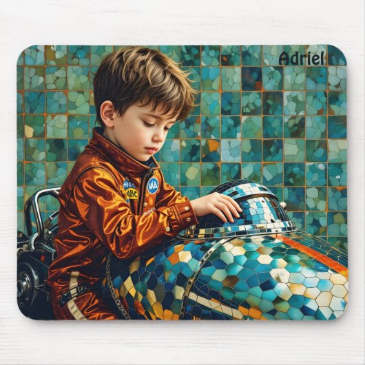 Tapis De Souris ADRIEL~ Young Boy Racing Car Driver ~ (Devant)