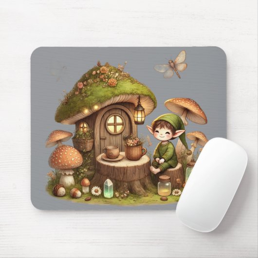 Tapis De Souris "Aesthetic Mushroom House & Elf Mouse Pad (Avec souris)