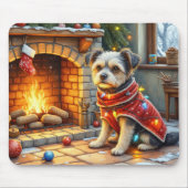Tapis De Souris Affenpinscher assis devant une cheminée avec des l (Devant)
