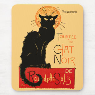 Tapis De Souris Affiche Classique Chat Noir de Steinlen en Noir