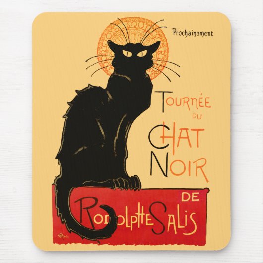 Tapis De Souris Affiche Classique Chat Noir de Steinlen en Noir (Devant)