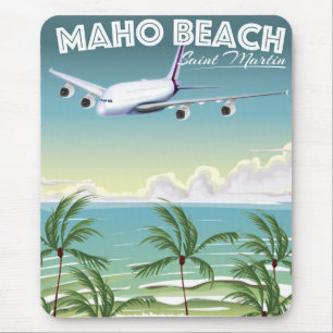 Tapis De Souris Affiche d'avion de la plage de Maho Saint-Martin