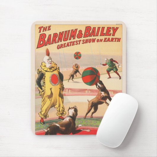 Tapis De Souris Affiche De Cirque Montrant Des Clowns Avec Des Chi (Avec souris)