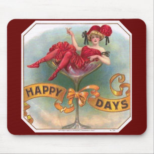 Tapis De Souris Affiche de femme vintage dans un verre à champagne