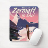 Tapis De Souris Affiche de vacances rétro Ski Zermatt (Avec souris)