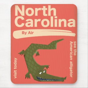 Tapis De Souris affiche de voyage Alligator de Caroline du Nord
