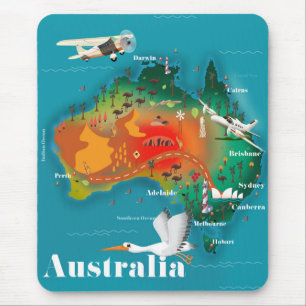 Tapis De Souris Affiche de voyage carte d'Australie