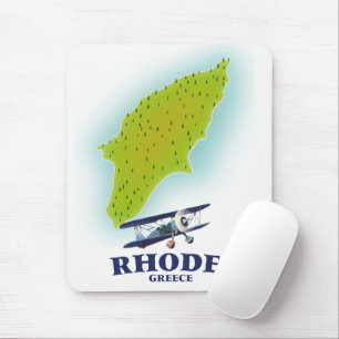 Tapis De Souris Affiche de voyage carte de l'île de Rhodes, Grèce.