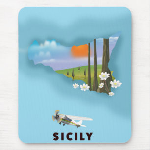 Tapis De Souris Affiche de voyage carte illustrée de Sicile