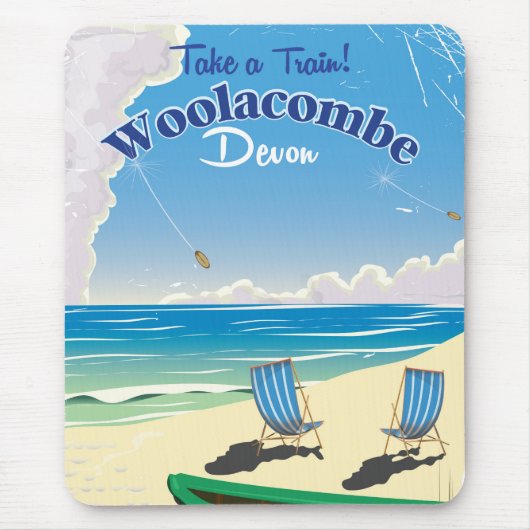 Tapis De Souris Affiche de voyage de la plage de Woolacombe Devon (Devant)