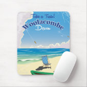 Tapis De Souris Affiche de voyage de plage de Woolacombe Devon (Avec souris)