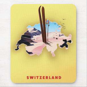 Tapis De Souris Affiche de voyage de ski carte de Suisse.