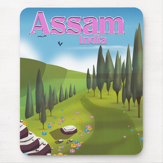 Tapis De Souris Affiche de voyage en Assam Inde impression. (Devant)