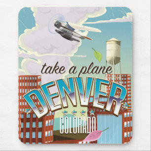 Tapis De Souris Affiche de voyage en dessin animé de Denver Colora