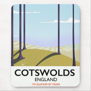 Tapis De Souris Affiche de voyage ferroviaire paysager des Cotswol