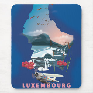 Tapis De Souris Affiche de voyage illustrée de la carte du Luxembo