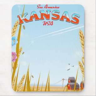 Tapis De Souris Affiche de voyage rétro de la ferme du Kansas État