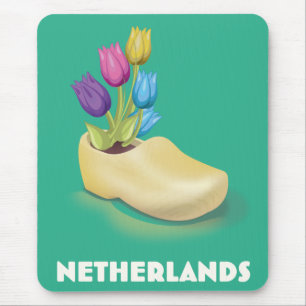 Tapis De Souris Affiche de voyage Sabot néerlandais et fleurs