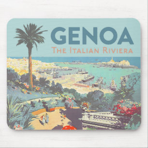 Tapis De Souris Affiche de voyage vintage de Gênes Riviera italien