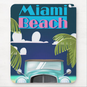 Tapis De Souris Affiche de voyage vintage de Miami Beach, Floride 