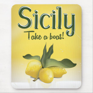 Tapis De Souris Affiche de voyage vintage sur le citron de Sicile