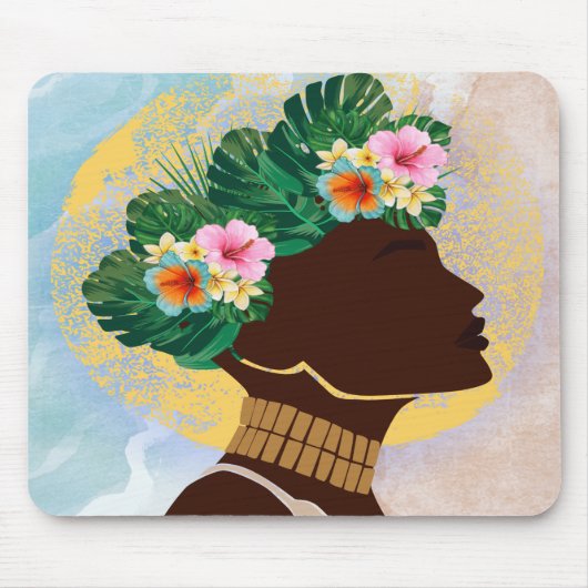 Tapis De Souris Afro-Américaine Femme Florale Couronne (Devant)
