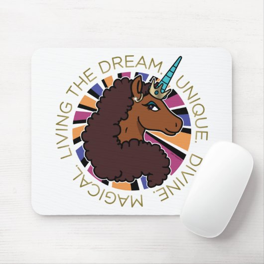 Tapis De Souris Afro Unicorn Living the Dream Design (Avec souris)