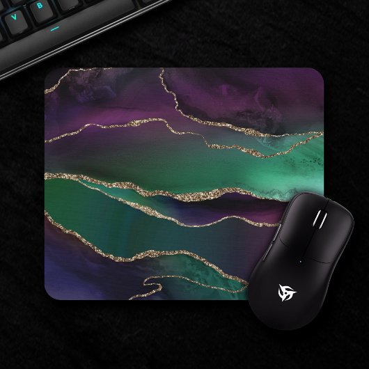 Tapis De Souris Agate attrayante | Joyau foncé Tone Pierre Or Vein