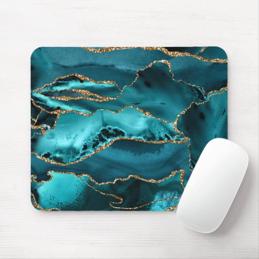 Tapis De Souris Agate bleu et or (Avec souris)