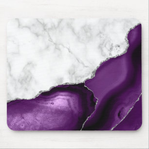 Tapis De Souris Agate d'argent violet Marbre blanc