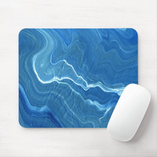 Tapis De Souris Agate de marbre bleu Résumé (Avec souris)