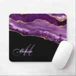 Tapis De Souris agate de parties scintillant en or et violet monog<br><div class="desc">Un tapis de souris à l'école et à la maison avec un script monogrammé mignon moderne avec une élégante ceinture violet et or parties scintillant agate. Vous pouvez personnaliser le modèle avec votre propre texte.</div>