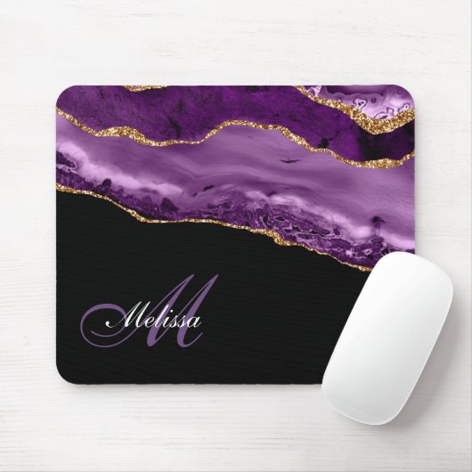 Tapis De Souris agate de parties scintillant en or et violet monog (Avec souris)